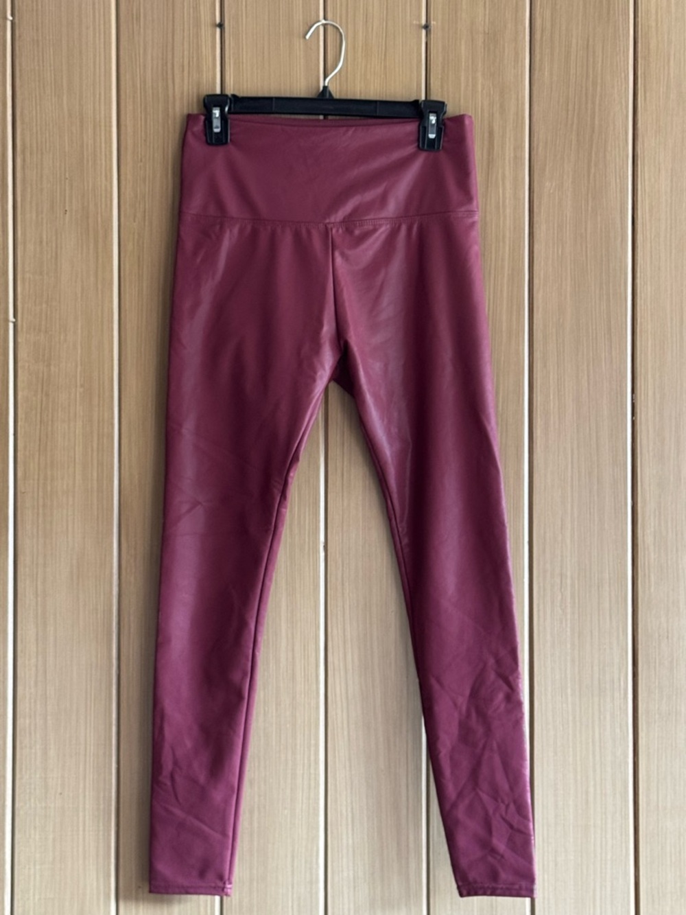 High-Rise Faux Leather Leggings - Wine